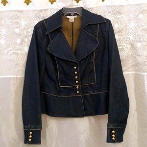 Nine West Fancy Denim Jacket, Gold-tone Buttons & Contrast Stitching, 6